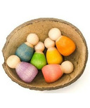  Grapat Nins bébés en bois coloré avec coquille de noix de coco