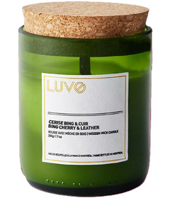 LUVO Wooden Wick Scented Candle Bing Cherry & Leather