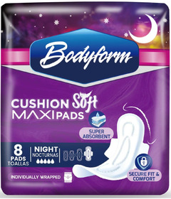 BodyForm Night Maxi Pads Total Comfort & Overnight Protection