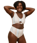Imagine Perry Women's High Waisted Two Piece with Tie Top Rainbow Stripe