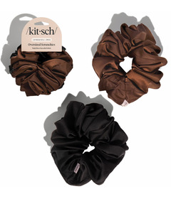 Kitsch Recycled Fabric Oversized Scrunchies Set Black & Chocolate