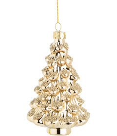 Silver Tree Glass Tree Ornament with Gold Bead Trim Pale Gold