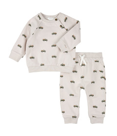 petit lem Outfit Set Pumpkin Patch Trucks on Beige