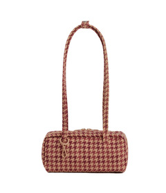 BAGGU Small Nylon Bowler Bag Tan Houndstooth