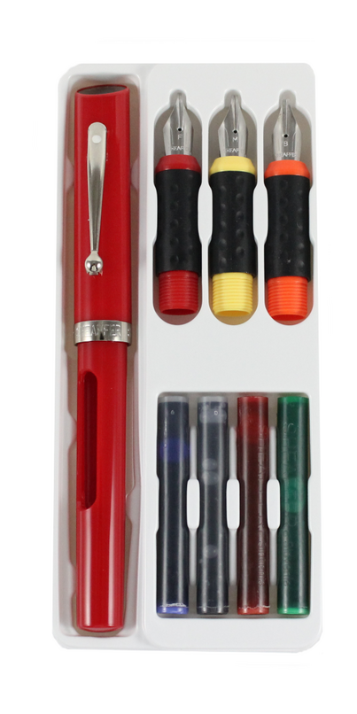 Sheaffer Kalligraphie Füller Set Mini – Mit 3 Federstärken (F, M, B), Inkl. 4 Patronen, Blau