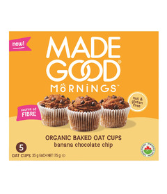 image of MadeGood Mornings Organic Baked Oat Cups Banana Chocolate Chip with sku:329831