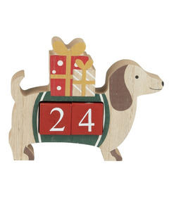 Calendrier de l'Avent Silver Tree en bois imprimé chien