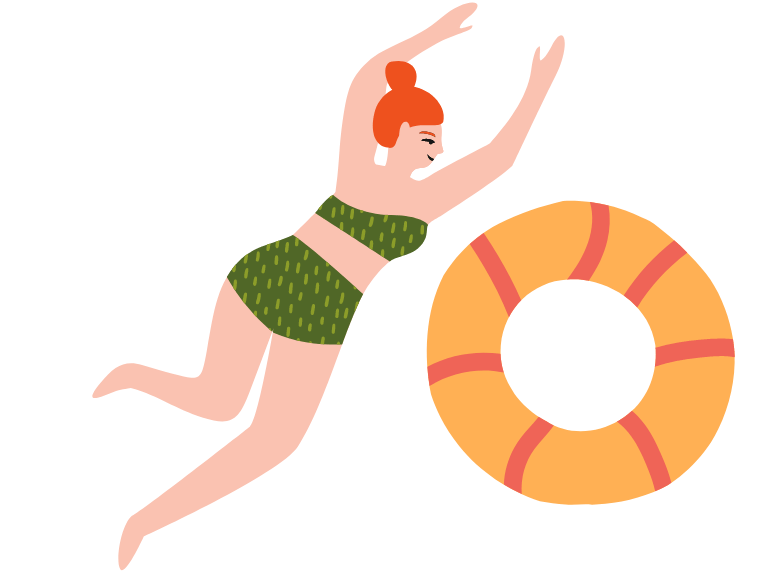 woman in swimwear with pool float icon