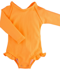 Current Tyed Clothing Ruffle Rashguard One Piece Swimsuit Neon Orange