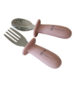 Micasso & Co Silicone and Metal Spoon and Fork Set Old Pink