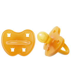 image of Hevea Round Rubber Pacifier with Orthidontic Teat Pack Natrual Crowns with sku:302574