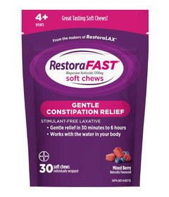 RestoraLAX RestoraFAST Soft Chews Fast Acting Laxative Mixed Berry 