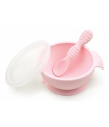 Bumkins Silicone First Feeding Set with Lid & Spoon Pink