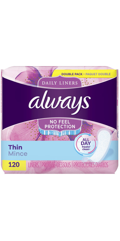 Thin Daily Panty Liners, Regular, 120/Pack