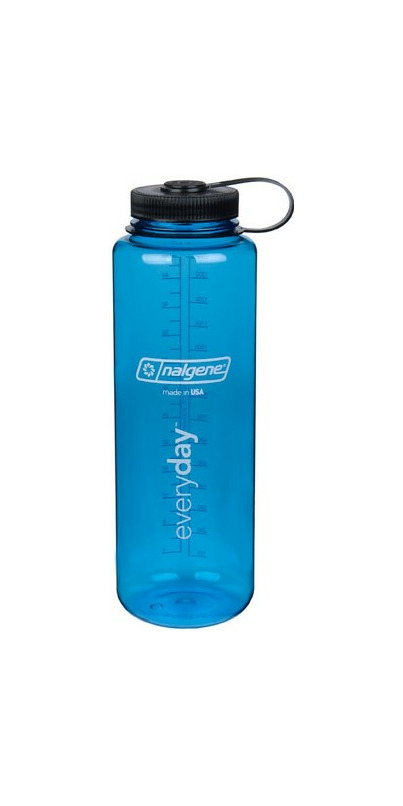 Nalgene 48 Oz Grey Silo Tritan Wide Mouth Water Bottle With Blue Cap - Leak-Proof, Durable For Hiking & Camping