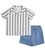 petit lem Baby Short Sleeve Shirt Top and Short Set Woven Navy