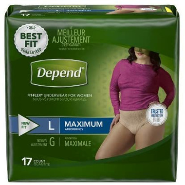 Depend Fit-Flex Incontinence Underwear for Women, Maximum Absorbency,  Blush, Medium - 18 ct