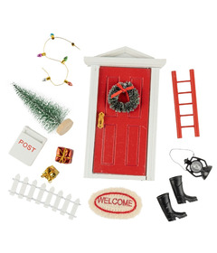 Silver Tree Miniature Christmas Scene Red Doorway