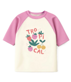 Souris Mini Children Rashguard Cream and Purple Tropical