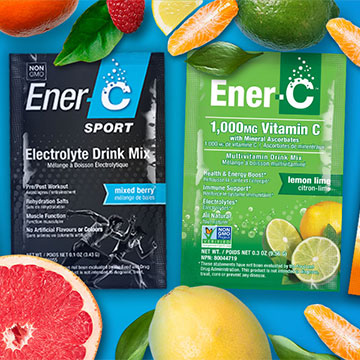 Ener-Life products with fruit slices