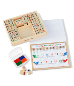 image of Melissa & Doug Deluxe ABCs & 123s Wooden Stamp Set with sku:154274