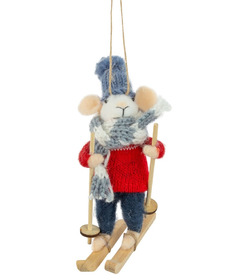 Silver Tree Felt Ornament Mouse Skiing