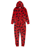 Hatley Adult Hooded Fleece Jumpsuit Moose on Red