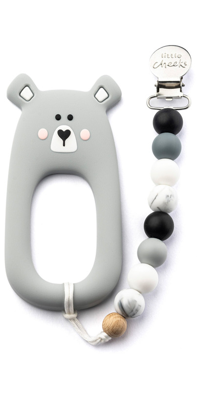 Buy Little Cheeks Bear Silicone Teether and Pacifier Clip Grey at Well ...
