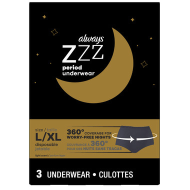 Always ZZZ Overnight Disposable Period Underwear for Women Size LG 3 Ct
