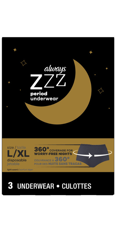 Always, ZZZs Overnight Disposable Period Underwear For Women,  Large/X-Large, Black, Light Scent, Disposable, 7 Count : : Health  & Personal Care