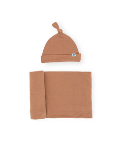 image of Little Unicorn Stretch Knit Hat & Swaddle Set Terracotta with sku:341067