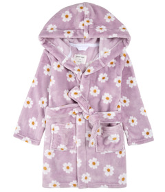 Petit Lem Plush Robe Daisies Print on Violet Purple