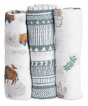 Little Unicorn paquet de 3 couvertures d'emmaillotage en mousseline de coton Bison