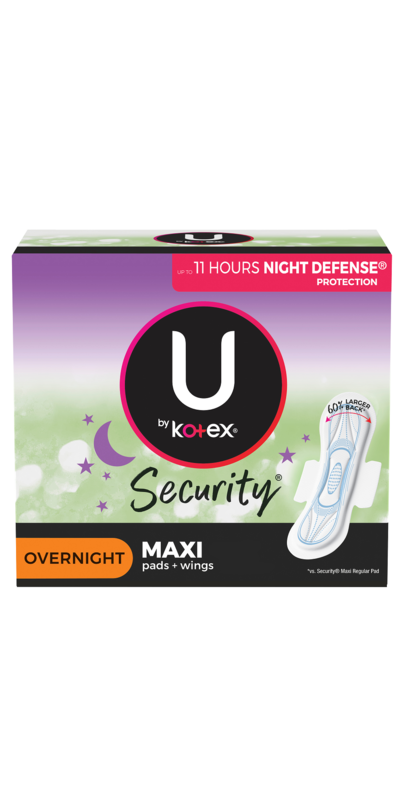 U by Kotex Security Maxi Overnight Pads, Regular, Fragrance-Free
