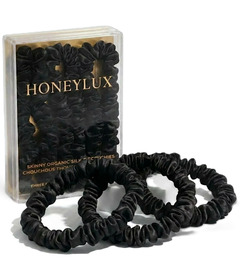 HoneyLux Skinny Organic Silk Scrunchie Set Black