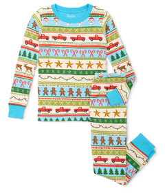 Hatley Cotton Pajama Set Blue Fun Fair Isle