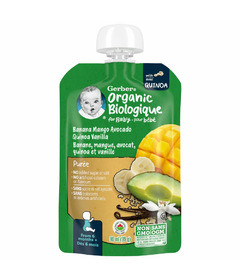 Purée de quinoa biologique Gerber, banane, mangue, avocat et vanille