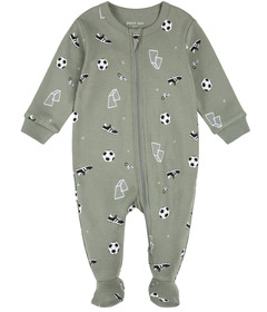 Petit Lem Sleeper Soccer Print on Olive Dark Green