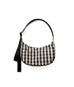 BAGGU Small Nylon Crescent Bag Black & Cream Gingham