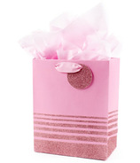 Hallmark 9 Inch Medium Gift Bag with Tissue Paper Pink Glitter Stripes