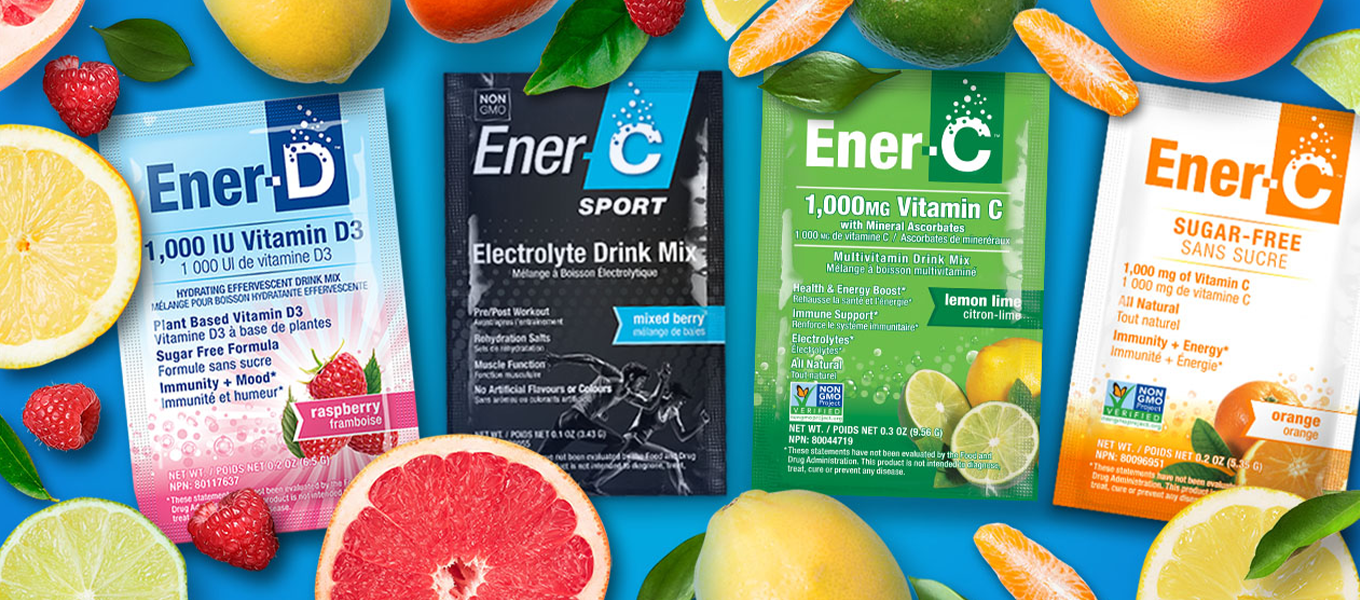 Ener-Life products with fruit slices