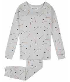Petit Lem PJ Set Light Grey with Hockey Sticks Print