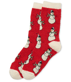 Hatley Little Blue House Adult Fuzzy Socks Vintage Snowmen