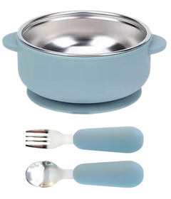 Baby Bliss Stainless Steel Bowl & Utensil Set Dusty Teal