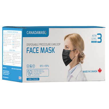 Buy CANADAMASQ Disposable Procedure Earloop Face Mask Adult Large Black