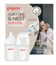 Pigeon Nurture & Nest Silicone Coated Glass Baby Bottle with SS Nipple