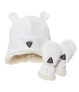 Kombi Infant Sherpa Hat & Mitt Set White