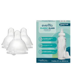 Evenflo Feeding Glass Baby Bottles with Slow & Medium Flow Nipples Bundle