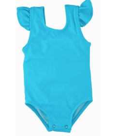 Current Tyed Clothing Ribbed Ruffle Shoulder One Piece Swimsuit Blue Curaco