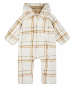 Petit Lem Taupe Plaid Sherpa Hooded Bunting Playsuit